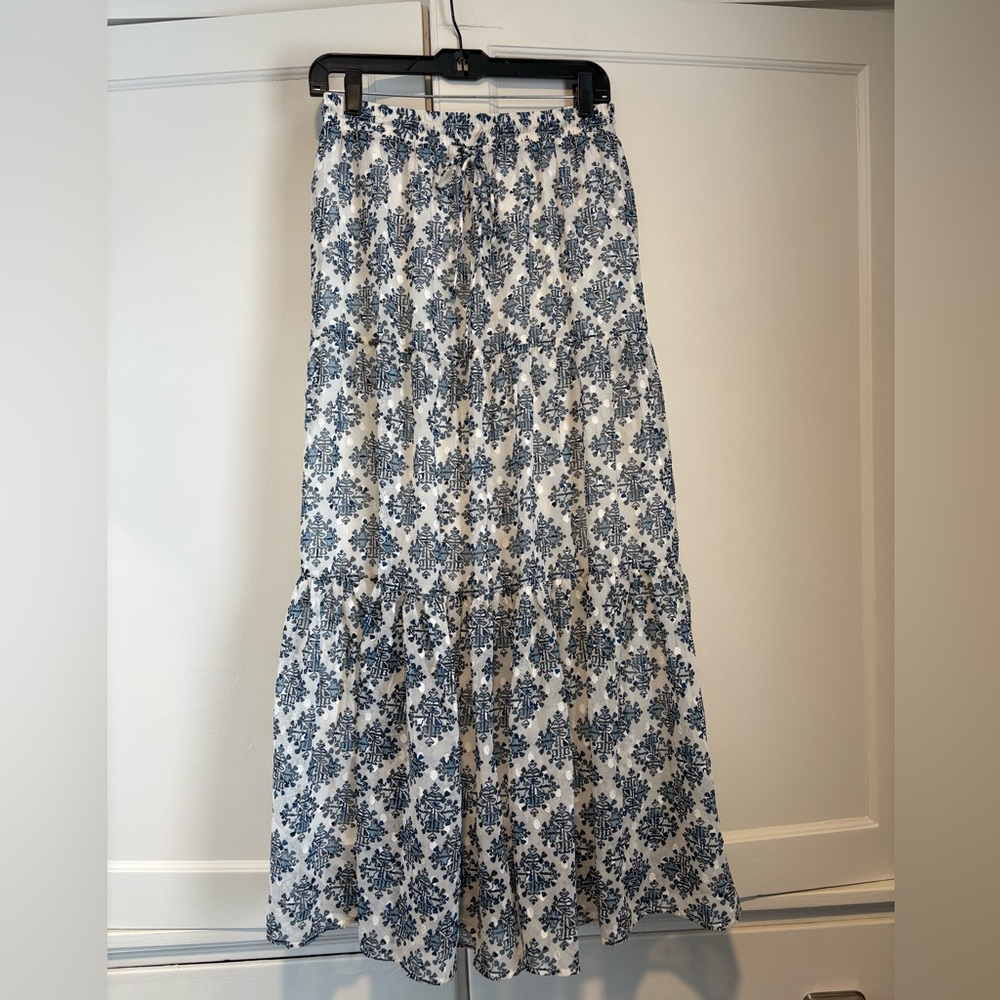 Flag & Anthem Printed Textured Tiered Boho Maxi Skirt